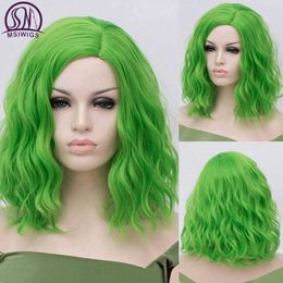 Synthetic Wigs MSIWIGS Woman Green Wigs Short Curly Heat Resistant Synthetic Pink Blue Red Hair For Black White Women Cosplay Lolita Bob Wigs 240328 240327