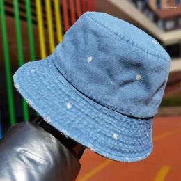 Berets Retro Washed Jean Fisherman Hat Couple Vintage Fashion Short Brim Bucket Breathable Solid Color Thin Spring And Summer