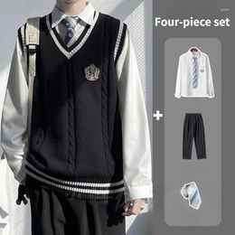 Men's Casual Shirts 2024 Academic Style Suit Japanese JK/DK Loose V-neck Knitted Sweater Vest Coat And Women's Sweaters Class Clothes Tide