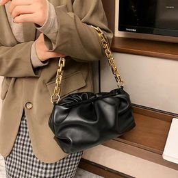 Totes Chain PU Gold Leather Soft Bag For Women 2024 Armpit Purses Lady Shoulder Handbags Female Solid Colour Travel Clutch