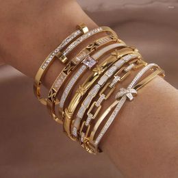 Bangle Classic Stainless Steel Punk Style Hollow Geometric Charm Bracelet For Women Metal Bracelets Rust-proof Wrist Jewellery Gift Party