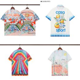 casablanca tshirt 2023 New Casablanca Rainbow All Over Hawaiian Short Sleeve Print Casual