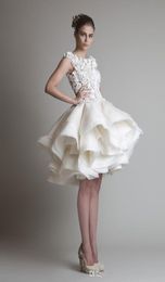 Bateau Sleeveless ALine Mini Beach Wedding Bridal Dresses 2019 New Krikor Jabotian Organza Ruffles Short Wedding Dress 0309863828