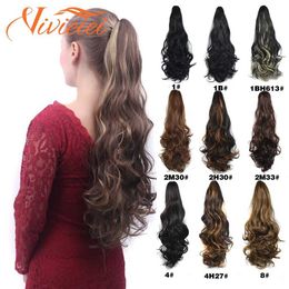 Synthetic Wigs Synthetic Wigs VIVIEIEI Ponytail Claw 20 Curly Wavy Straight Clip in Hairpiece One Piece A Jaw Long Pony Tails for Women 240328 240327