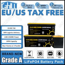 12V 200Ah 24V 100Ah LiFePO4 Battery Pack Grade A Lithium Iron Phosphate Battery Built-in BMS For RV Boats Vans Camper EV Storage