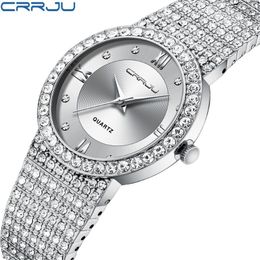 CRRJU Luxury Brand Fashion watch Women Men Jewellery Bracelet Rhinestone lover Watches Ladies Quartz Couple Wristwatch for Gift relo1717