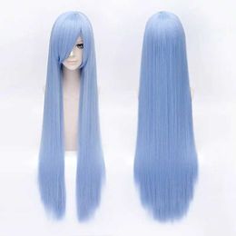 Synthetic Wigs Cosplay Wigs QQXCAIW Women Men Long Straight Cosplay Wig Party Light Blue 40 100 Cm Heat Resistant Synthetic Hair Wigs 240328 240327