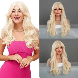 Synthetic Wigs Cosplay Wig Blonde Wavy 24 Long Hair Wig - Blond Doll Barber Wig with Straight Bangs Suitable for Halloween and Christmas party 240328 240327