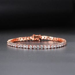 Iced Out Crystal Tennis 14k Gold Bracelet for Women Punk Hiphop Luxury AAA+ Cubic Zirconia Wedding Golden Hand Chain Jewelry