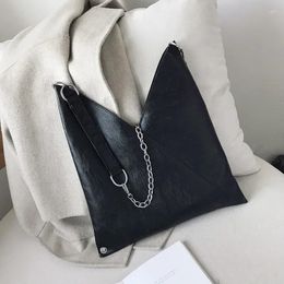 Shoulder Bags Vintage Black Messenger Women Metal Chain Straps Ladies Fashion PU Leather Crossbody Bag Autumn