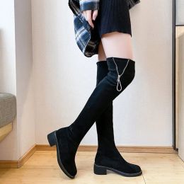 Boots Footwear Thigh High Middle Heel Ladies Boots Above Over The Knee Shoes for Women Rhinestone Elastic Sale New Rock Y2k Quality Pu