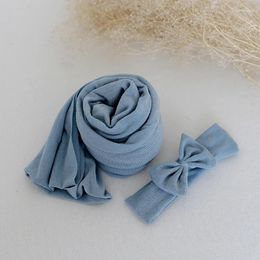 Blankets Blue Layering Fabric Born Swaddle Sack Jersey Stretch Wrap Set Baby Wraps Girls Headbands Infnat Swaddling Props