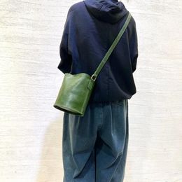 Drawstring Genuine Leather Shoulder Bucket Bag Fashion Luxury Design Phone Handbags Women Crossbody Messenger Tote Bags