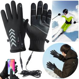Gloves Heated Gloves USB Rechargeable Waterproof Touch Screen Skiing Electric Hand Warmer Winter Gloves for Men Outdoor Sports Gloves