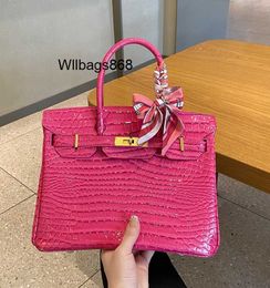 Genuine Leather Handbag BK L High Quality Arch Bead Genuine Leather Rose Powder Crocodile Pattern Bag Light Luxury Large Capacity Portable One Shoulder Cross Body