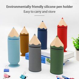 Pencil Shape Pen Holder With Cover Waterproof Creative Storage Bucket Silicone Large Capacity Case Students