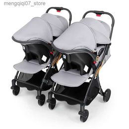 Strollers# Twins Baby stroller with car seats 0-3 years lightweight baby stroller 3in1 four wheels Shock absorption folding for Two babies L240319