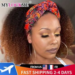 Synthetic Wigs Afro Kinky Curly Headband Wig Human Hair 180% Remy Ombre 1b/30 Brazilian Natural Hair Wig Without Sewing Machine Wig MYLOCKME 240329