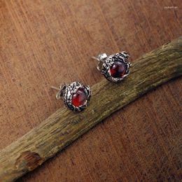 Stud Earrings Personality Retro Silver Colour Red Zircon Crystal Dragon For Men Women Punk Cool Hip Hop Jewellery