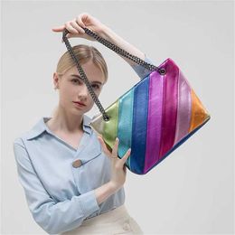 Chic Shoulder Bags Womens Designer Handbags Bag Colour Contrast Stitching Tote Designer Bag Chain Crossbody Rainbow Handheld Shoulder Shiling 240311