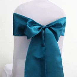 25pcs Teal Blue Satin Chair Sash Bows Home Party Event Wedding Decoration Ribbon Knot Ties 240307