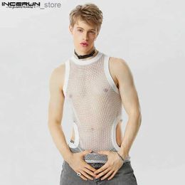 Men's Tank Tops Men Tank Tops Mesh Transparent O-neck Sleeveless Streetwear Hollow Out Male Vests Stylish 2023 Party Men Clothing S-5XL L240319