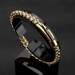 Bangle MKENDN locomotive men Punk Rock bicycle chain bracelet 18k gold plated button with stainless steel magnet Jewellery men gifts 240319