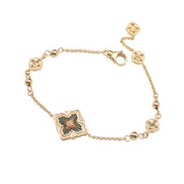 2024Craft Italian Brushed Clover Gold High Grade Diamond Palace Style Fritillaria Bracelet Female Bracelet
