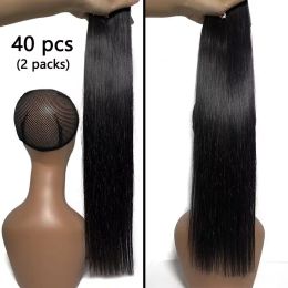 Weft Natural Black Tape in Human Hair Extensions Natural Hair Extension Straight 1426 Inches #1B 100% Remy Human Hair For Woman