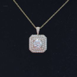 Jewelry Solid Gold Au585 14K Yellow Gold 8Mm Moissanite Main Stone Necklace Halo Pendant For Gift