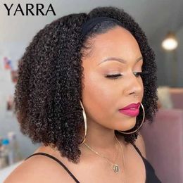 Synthetic Wigs Synthetic Wigs Afro Kinky Curly Human Hair Headband Wig For Black Women 180% Density Glueless Brazilian Remy Full Machine Made Hair YARRA 240329