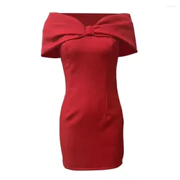 Casual Dresses Ball Mini Dress Solid Colour Bateau Neckline Elegant Off-shoulder Prom With Bow Detailing Slim Fit For Summer Evening