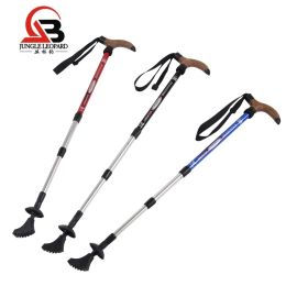 Sticks free shipping 4 section 7075 Aerospace Aluminium alloy curved handle cane outdoor camping highend Mountain Climbing Stick