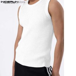 Men's Tank Tops Tops 2024 Korean Style Mens Striped Multi-color Knitted O-neck Sleeveless Vests Casual Simple All-match Tank Tops S-5XL L240319