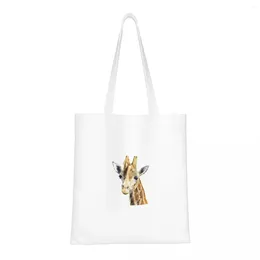 Shopping Bags Giraffe Watercolour Canvas Bag Folding Girls Shoulder Fashion Travel Handbag