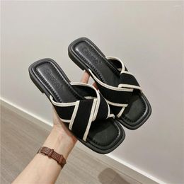 Slippers Summer 2024 On Beach Slides Rubber Shoes Black Outside Women's And Ladies Sandals Low Heel Open Toe Sale I Fashion