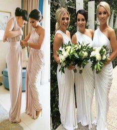 Cheap One Shoulder Champagne Bridesmaid Dresses Draped Satin Long Ivory Purple Party Dresses Maid Of Honour Split Wedding Guest Gow8888021