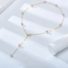 Chains 18K Real Gold Natural Freshwater Pearl Necklace Au750 Genuine Luxury Fashion Star Collar Chain X0023