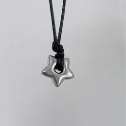 Pendant Necklaces Korean Fashion Hollow Titanium Steel Star Pentagram Necklace For Women Men Black Rope Chain Choker Y2k Party Jewelry