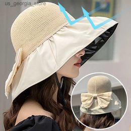 Wide Brim Hats Bucket Hats Str Sun Protection Hat Womens Wide Brim Sun Visor Folding Hat Spring/Summer UPF 50+Protection Travel Hiking Fishing Hat Y240319