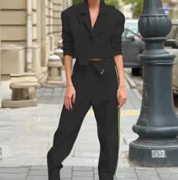 Women's Two Piece Pants Suits Set 2024 Spring Summer Solid Color Temperament Commuting Lapel Short Suit Top And Casual Long Fashion