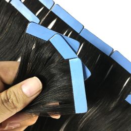 Extensions Tape In Human Hair Extensions #1 Black 100% Real Human Hair Skin Weft Adhesive Glue On For Salon High Quality