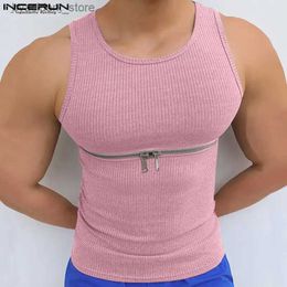 Men's Tank Tops 2023 Men Tank Tops Zipper Solid Colour Streetwear O-neck Sleeveless Stylish Vests Skinny Summer Casual Men Clothing S-5XL L240319