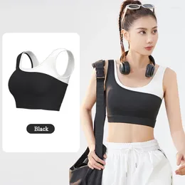 Yoga Outfit Women Contrast Colour Sports Bras Fashion Patchwork Bra Integrated Fixed Cup Shockproof Gym Top Fitness Workout Underwear