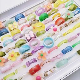 Wholesale 40pcs Rings for Women Fashion High Quality Resin Acrylic Colorful Cute Anime Ring Accessories Party Wedding Gifts 240312