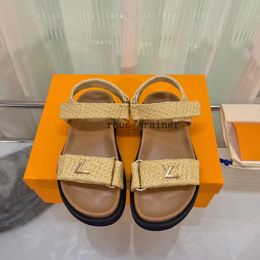 Designer Slippers SUNSET COMFORT Flat Sandals FLAT MULE Slippers Cool Effortlessly Stylish Slides 2 Straps Adjusted Gold Buckle Women Beach Rubber Sole Sandal 3.7 08