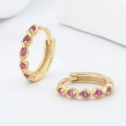 Hoop Earrings 925 Sterling Silver Exquisite Pink Love Twist Fashion Shiny Zircon Geometric Girls Party Wedding Jewellery