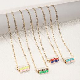 Fashion Design Pendant Necklaces Gold Plated Stainless Steel Necklace with Colourless Hip Hop Creative Enamel Star Square Pendant Necklace Jewellery