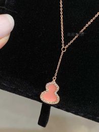 925 Silver High Version V Gold Kirin Pink Shell Gourd Necklace Womens collarbone Chain Pendant 18K Rose Gold