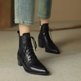 Boots Autumn New Women's Ankle Boots Winter Plush Velvet Pionted Toe Chunky Heel Chelsea Boots for Women Dress Female Heeled Shoes